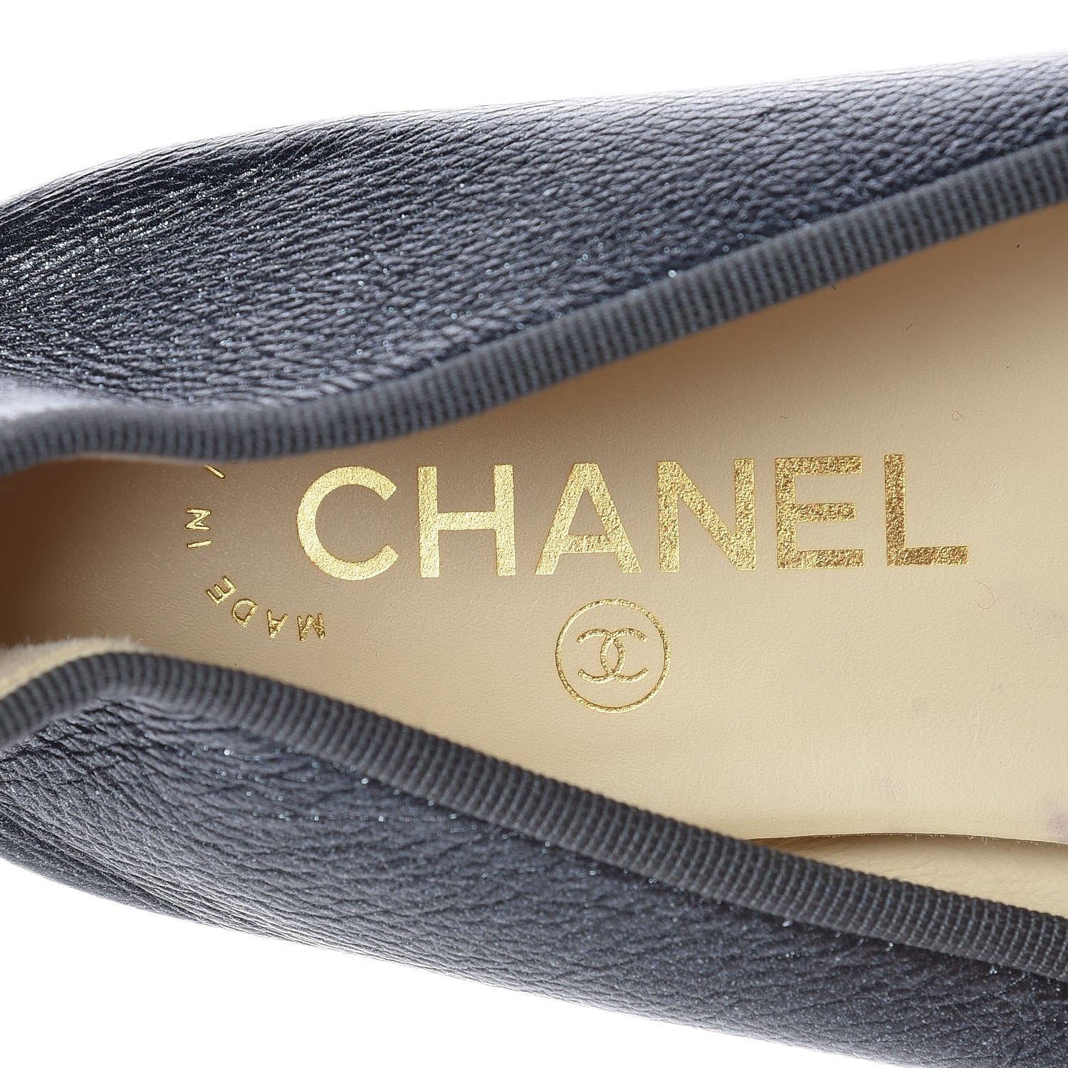 Chanel Metallic Calfskin Cap Toe CC Ballerina Flats 40 Dark Silver 7 of 15