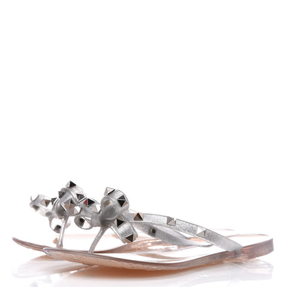 Valentino Garavani PVC Jelly Glitter Rockstud Bow Thong Sandals 35 Silver 3 of 8
