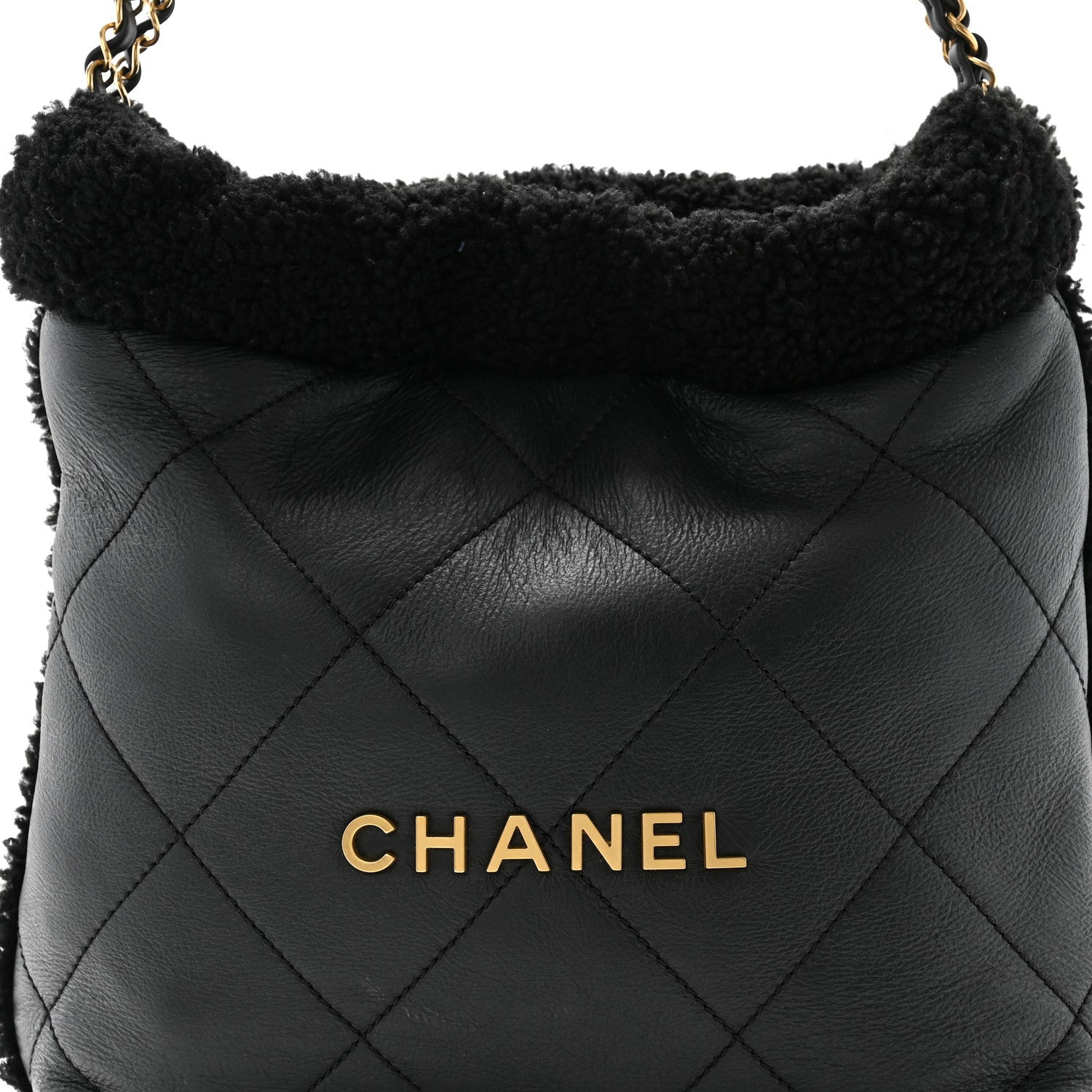 Chanel Aged Lambskin Shearling Quilted Small Chanel 22 Black 9 of 11