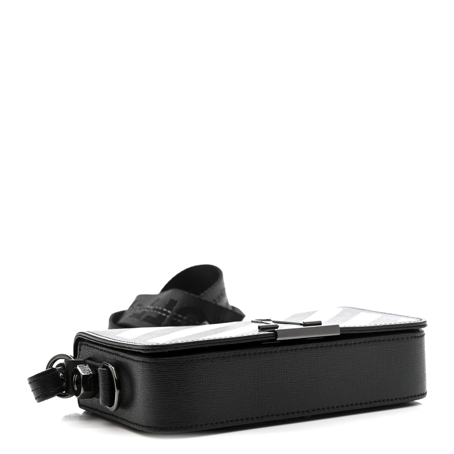 Saffiano Striped Mini Diag Binder Clip Bag Black White
