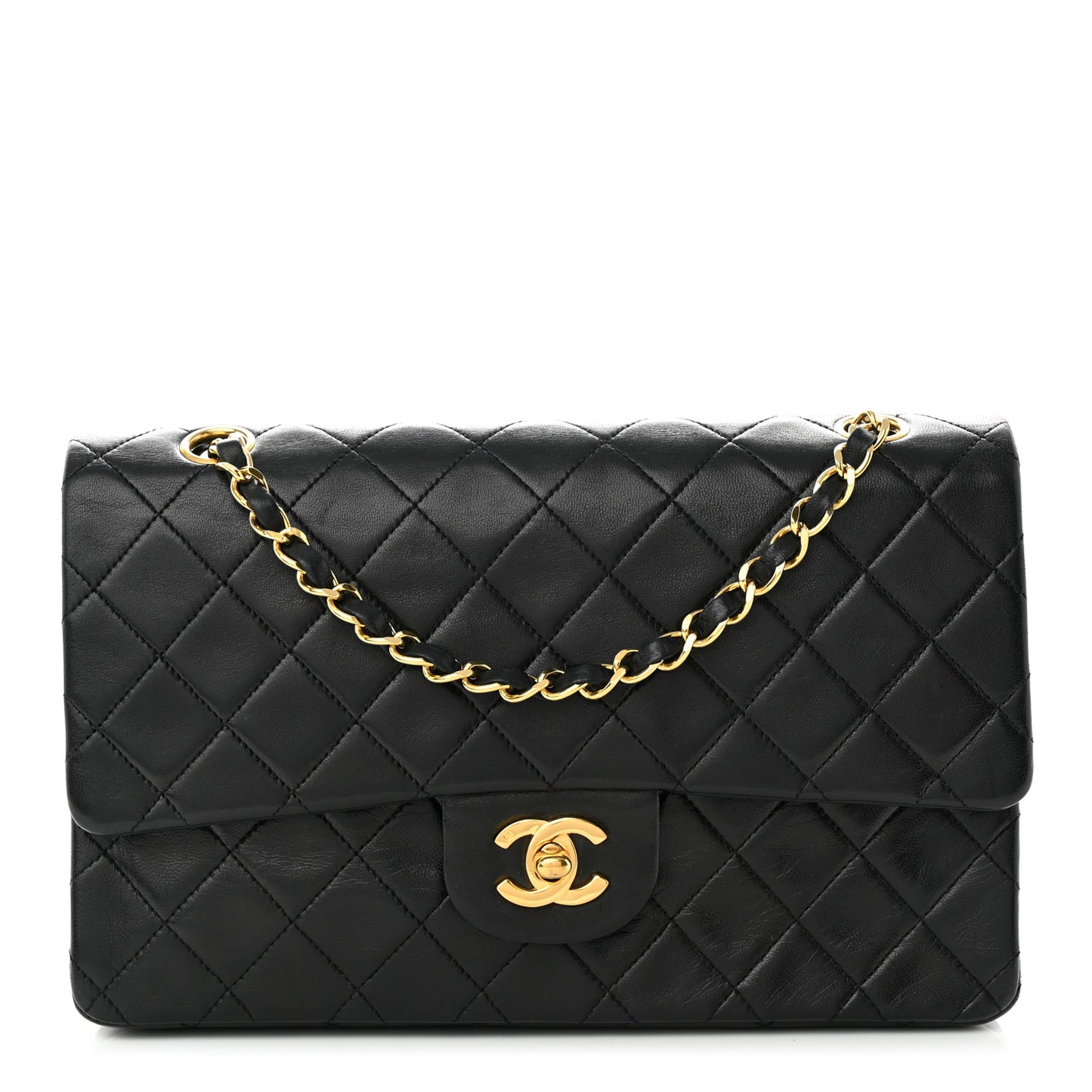 Lambskin Quilted Medium Double Flap Black