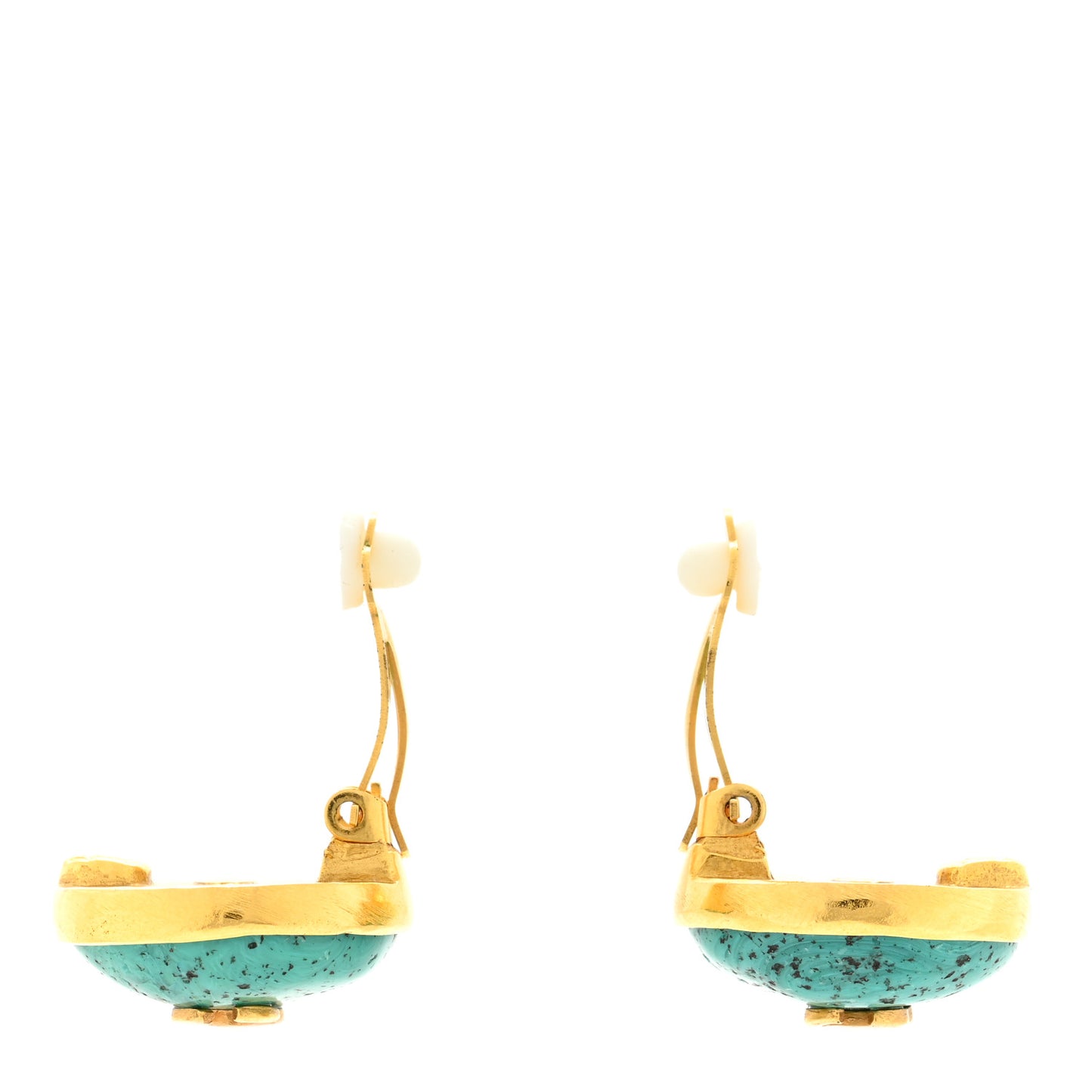 Metal Resin Marble CC Clip On Earrings Gold Turquoise