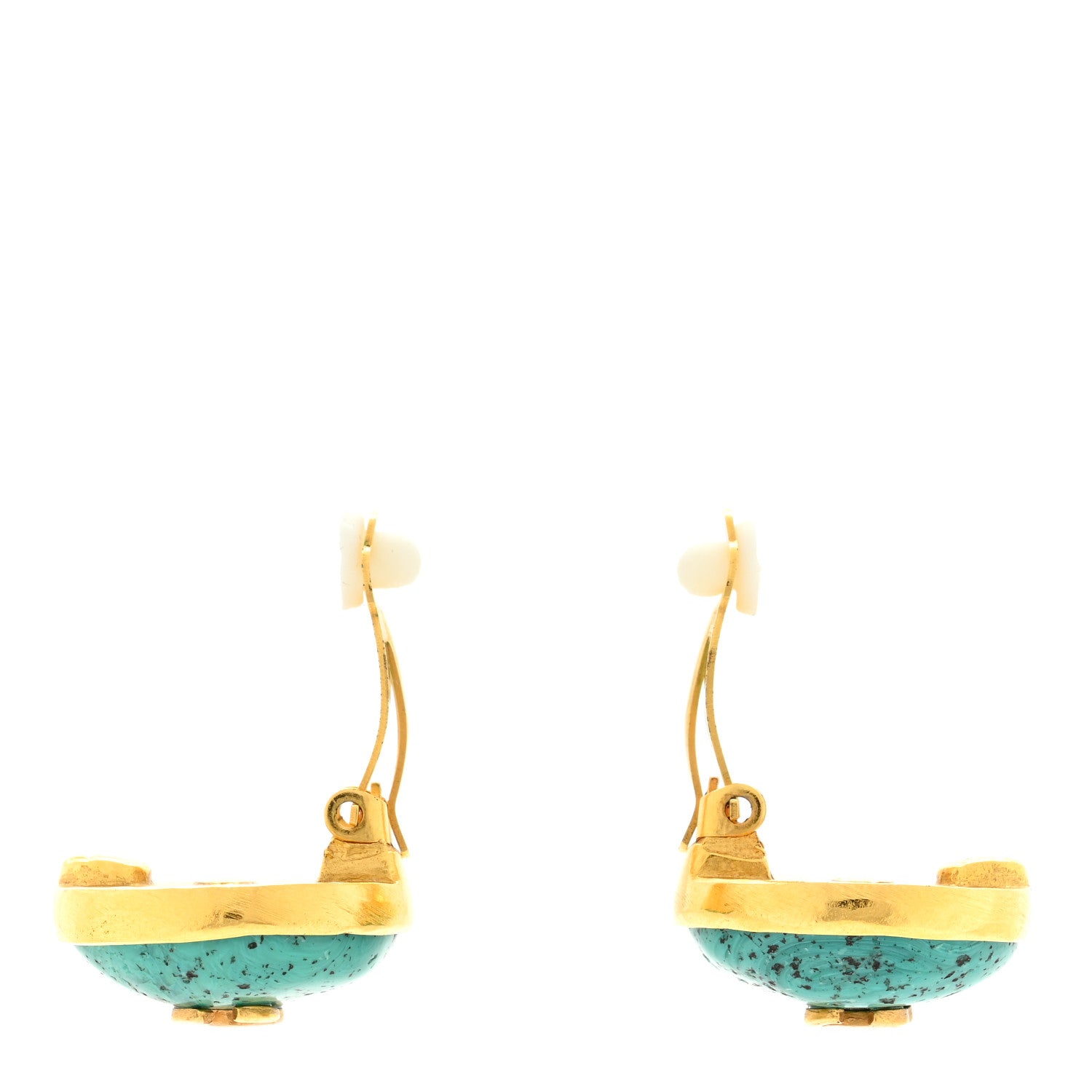 Chanel Metal Resin Marble CC Clip On Earrings Gold Turquoise 3 of 4