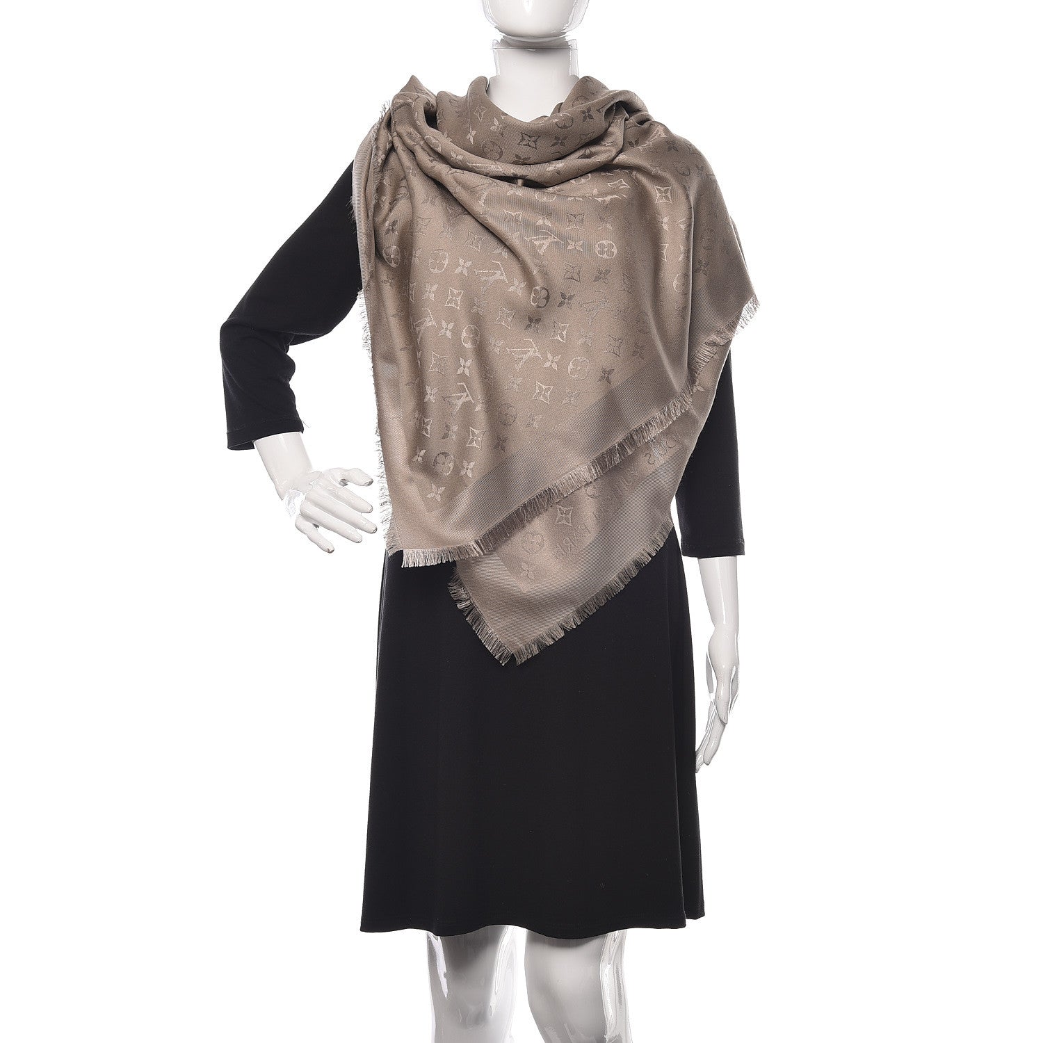 Louis Vuitton Silk Wool Monogram Shawl Beige 2 of 4