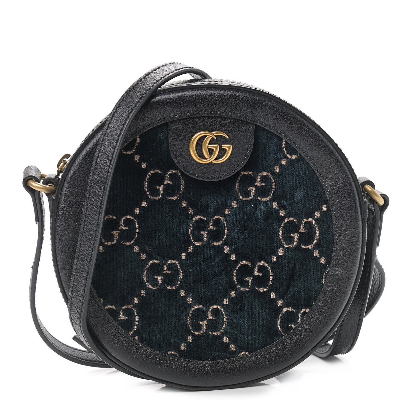 Velvet Calfskin GG Monogram Round Shoulder Bag Blue Beige