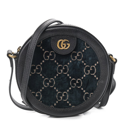Gucci Velvet Calfskin GG Monogram Round Shoulder Bag Blue Beige 1 of 10