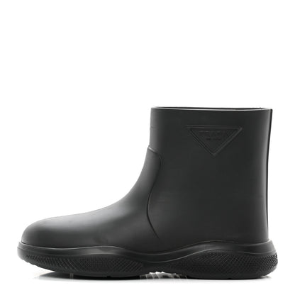 Prada Soft Mellow Rubber Triangle Logo Embossed Womens 25mm Booties 41 Black 1 of 12