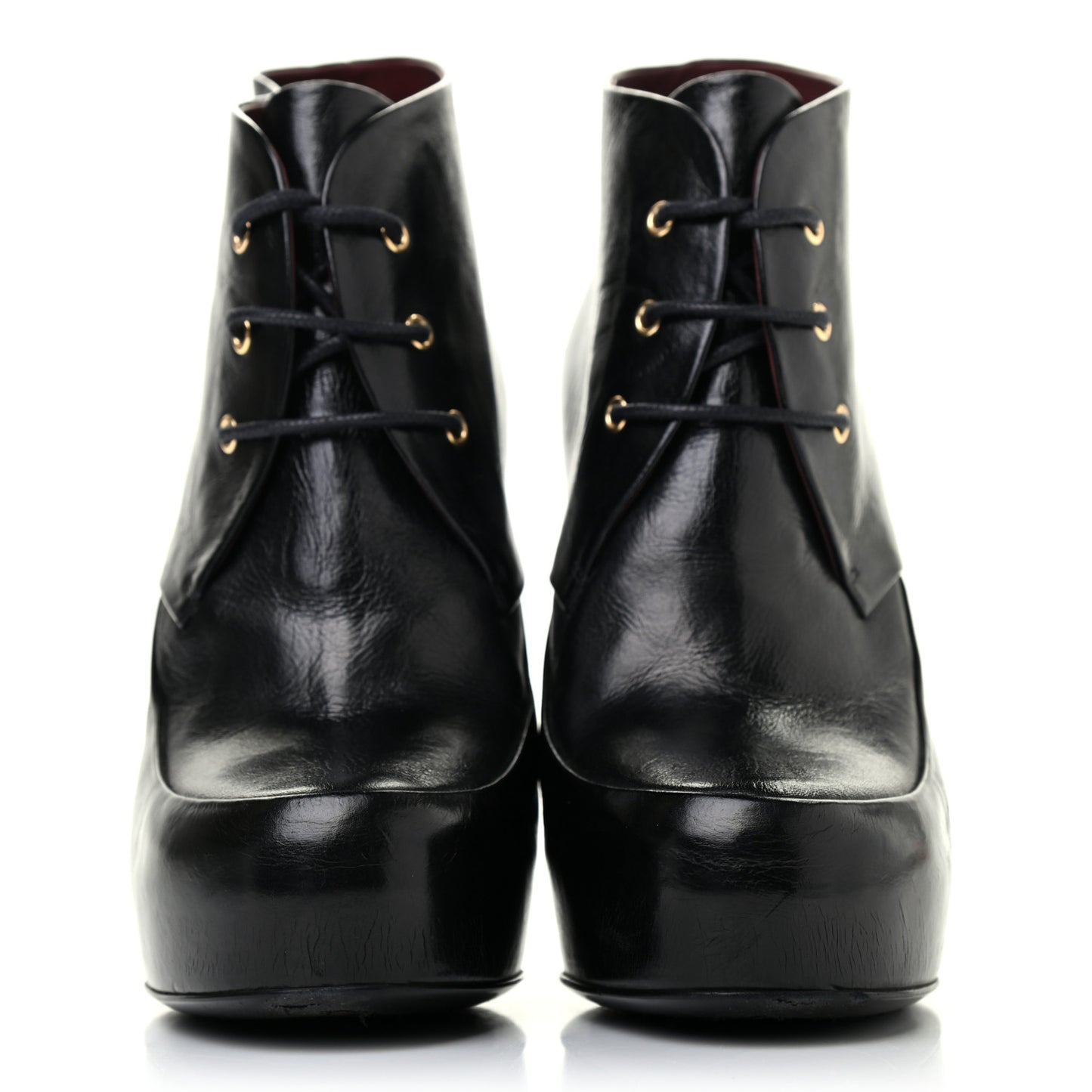 Glazed Calfskin Lace Up Ankle Booties 38 Black