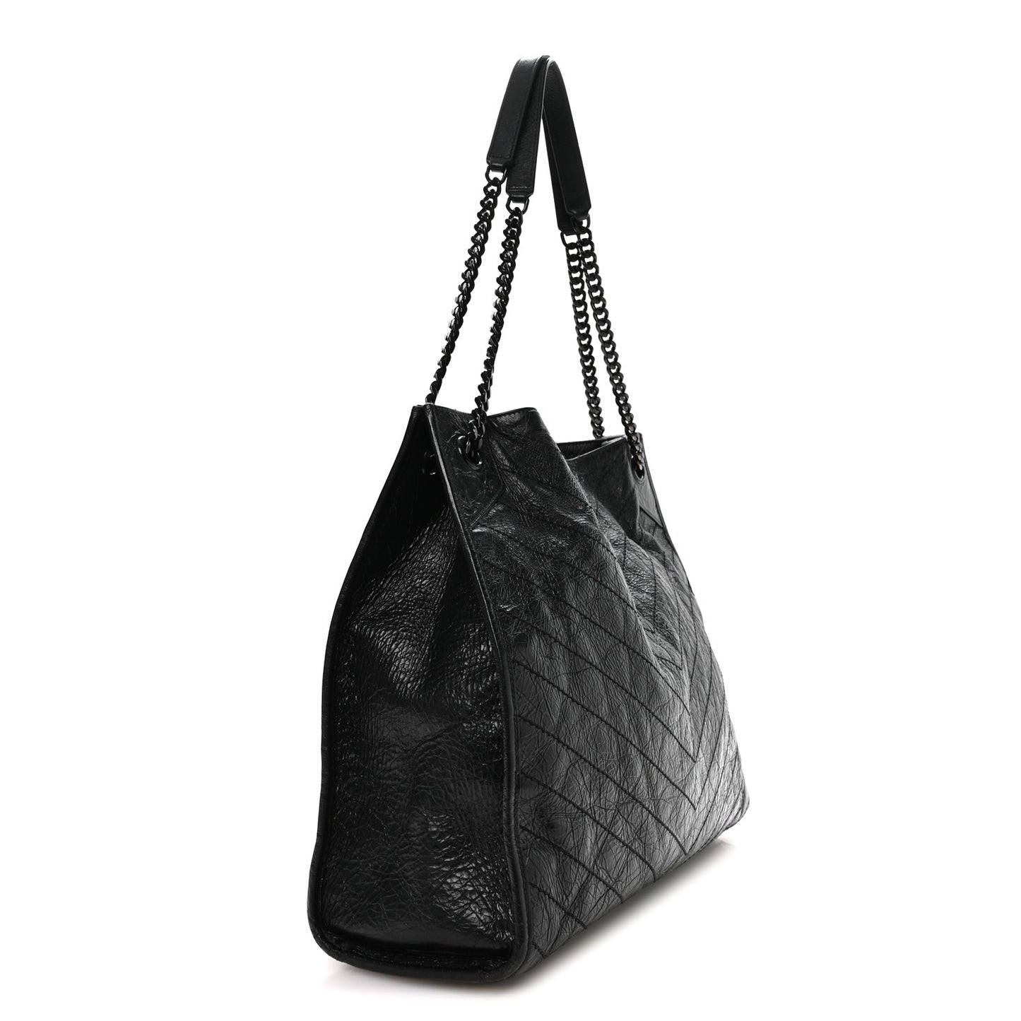 Crinkled Calfskin Matelasse Monogram Large Niki Shopper Tote Black