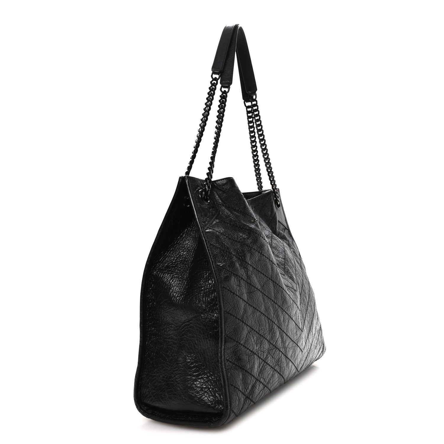 Saint Laurent Crinkled Calfskin Matelasse Monogram Large Niki Shopper Tote Black 3 of 10