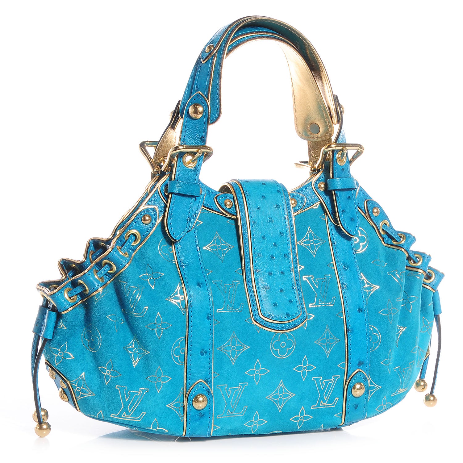 Louis Vuitton Monogram Suede Ostrich Theda GM Turquoise 3 of 7