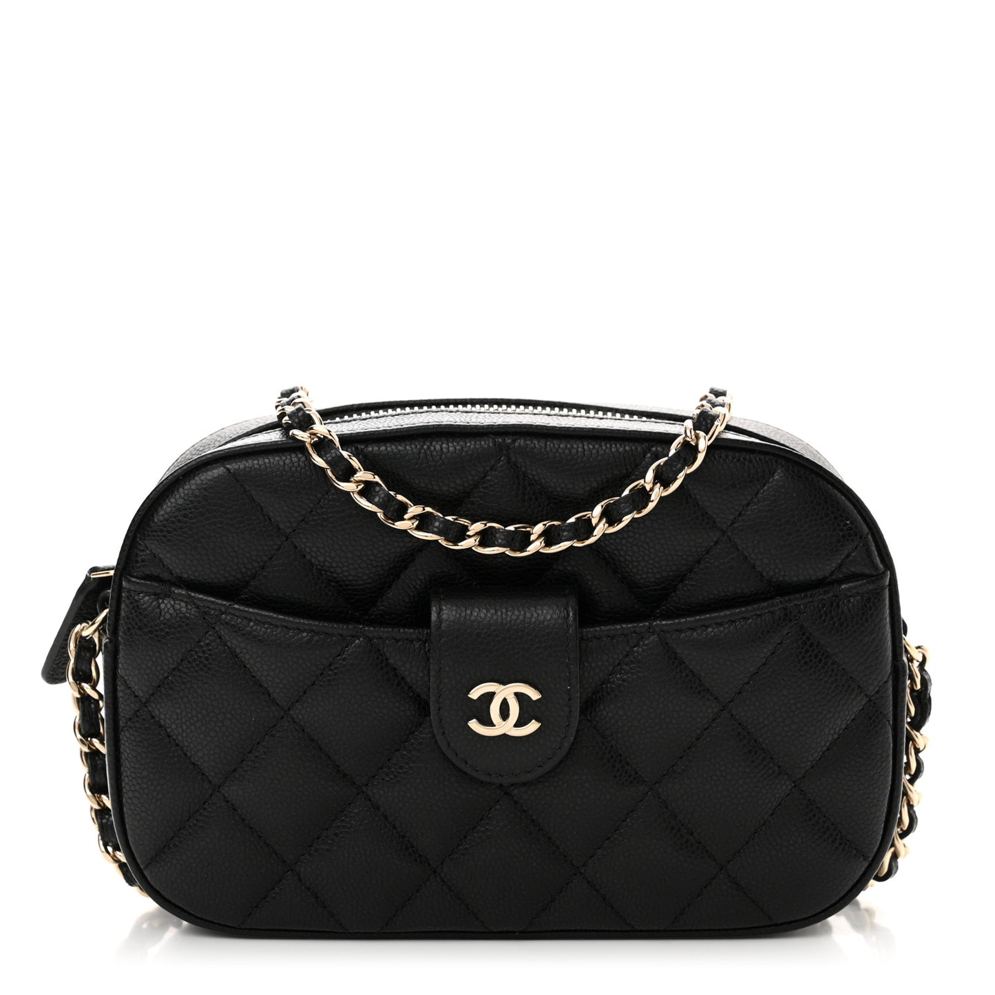 Caviar Quilted Chain Camera Bag Black