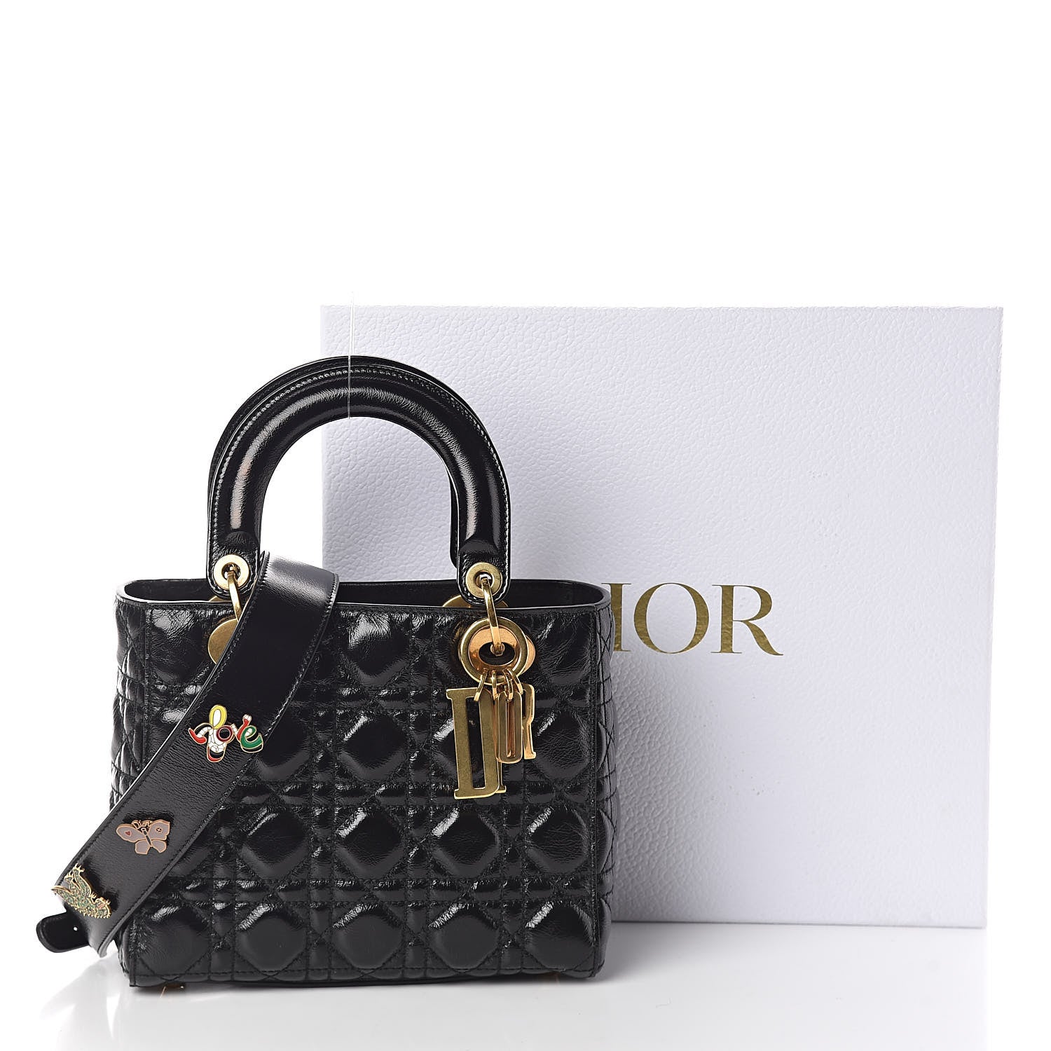 Christian Dior Crinkled Patent Cannage Small Lucky Badges My Lady Dior Black 13 of 13