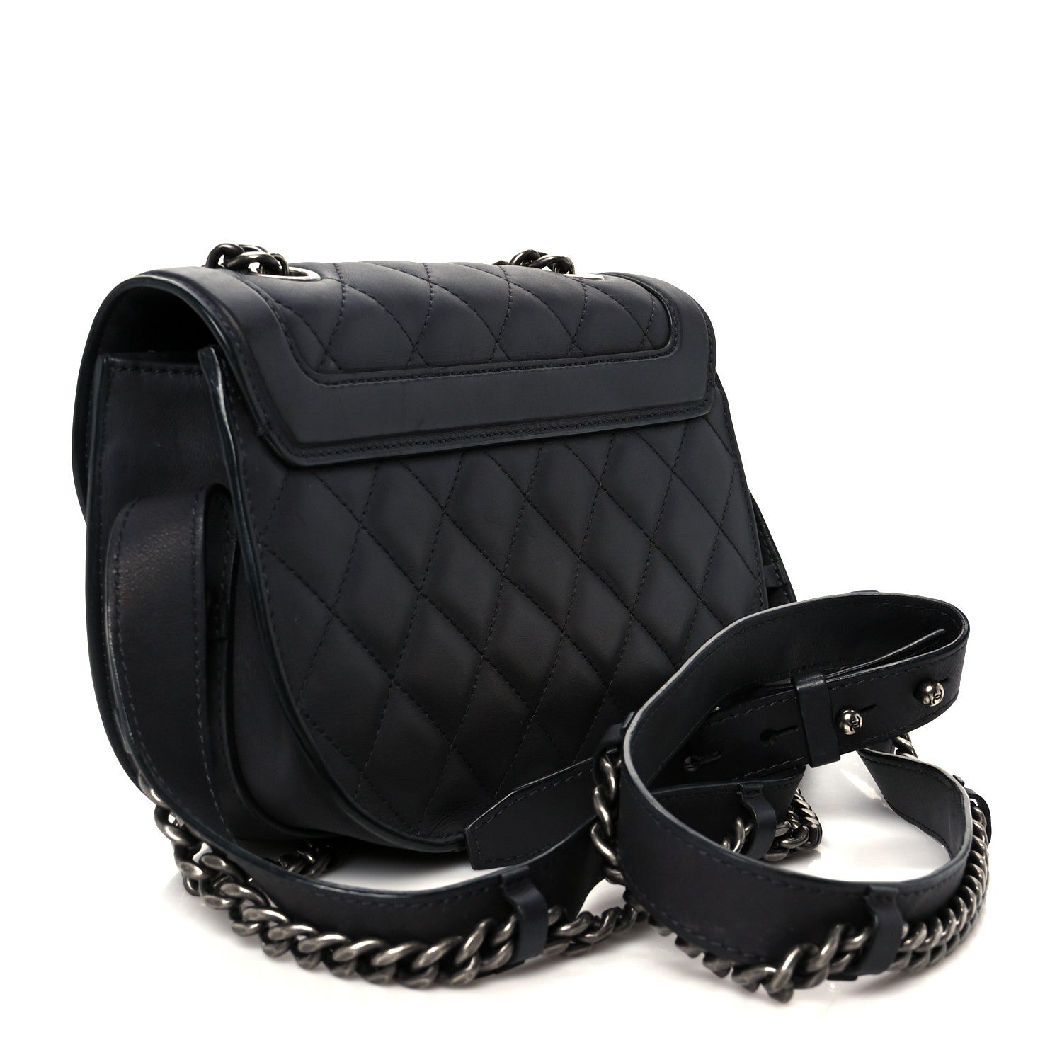 Chanel Shiny Goatskin Quilted Small Double Chained Messenger Flap Black 3 of 10