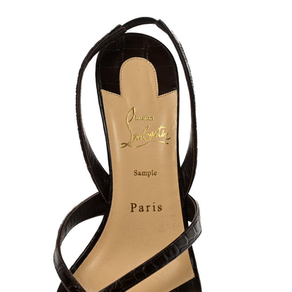 Christian Louboutin Calfskin Crocodile Embossed Taralita 85 Thong Sandals 39.5 Brown 7 of 9