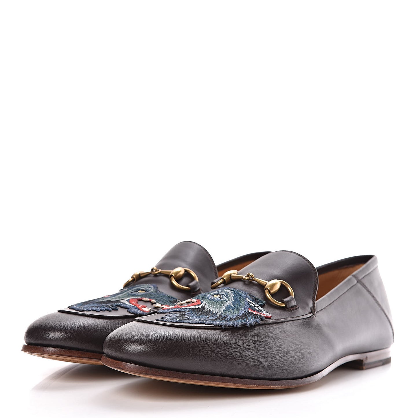 Lambskin Wolf Embroidered Mens Brixton Horsebit Loafers 9.5 Cocoa