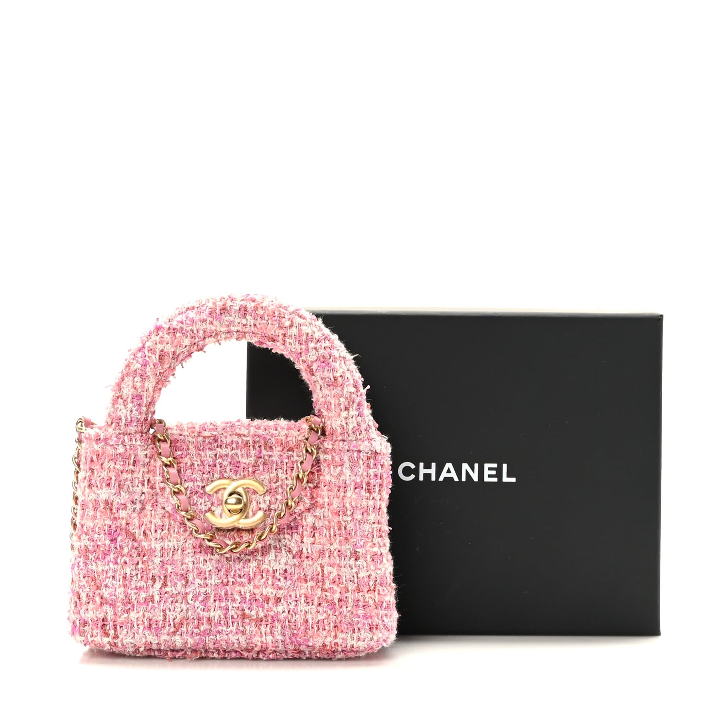 Tweed Quilted Mini Nano Kelly Shopper Pink