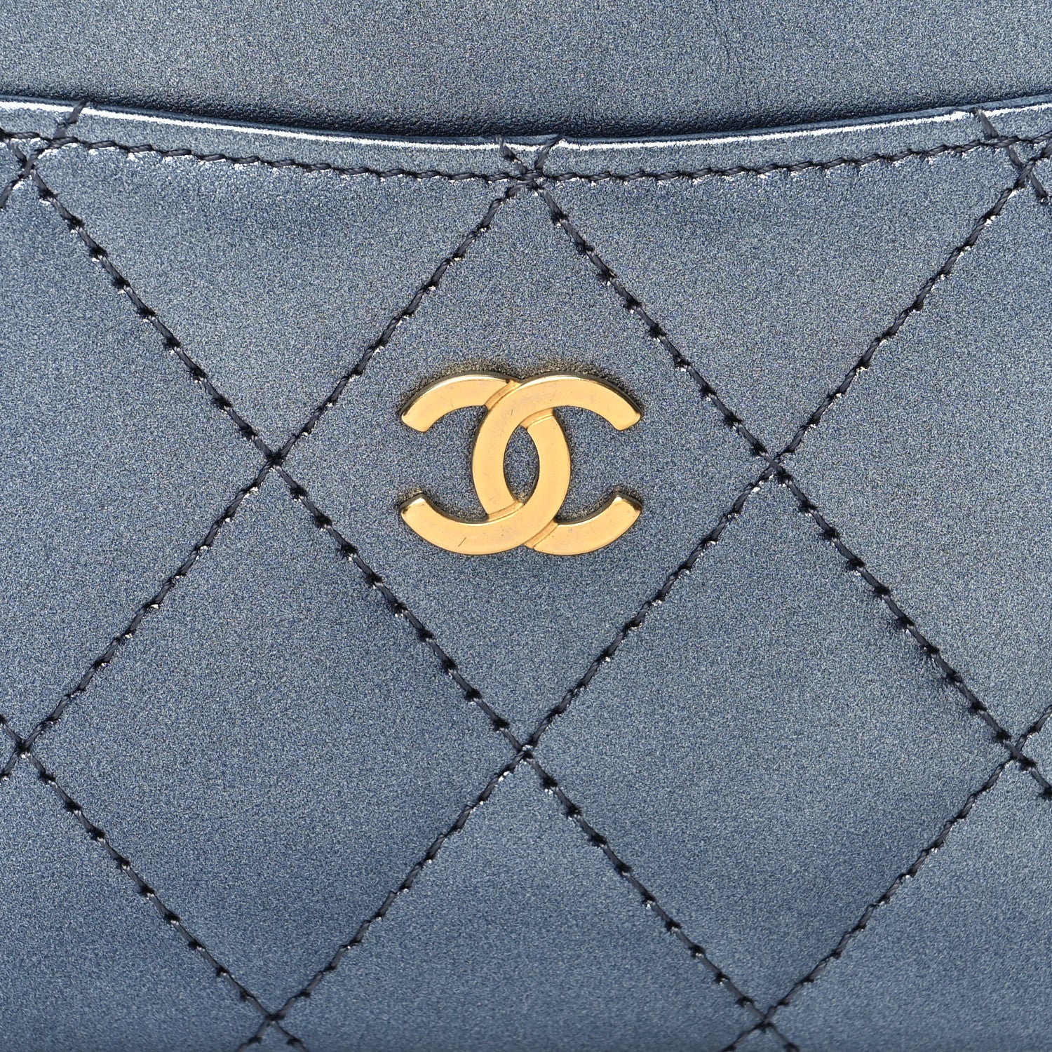 Chanel Metallic Lambskin Quilted Card Holder Dark Blue 9 of 9