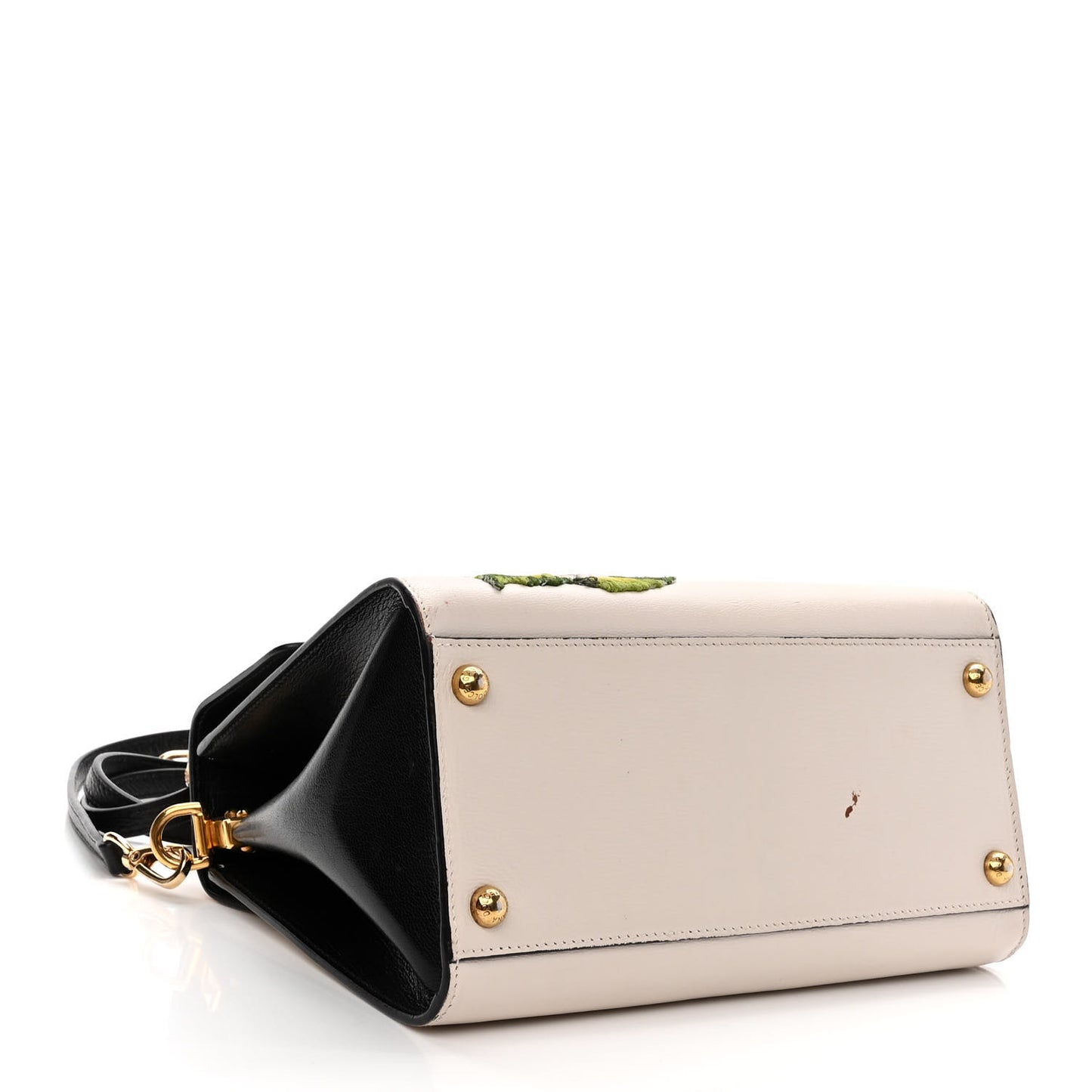 Calfskin Embroidered Welcome Satchel White