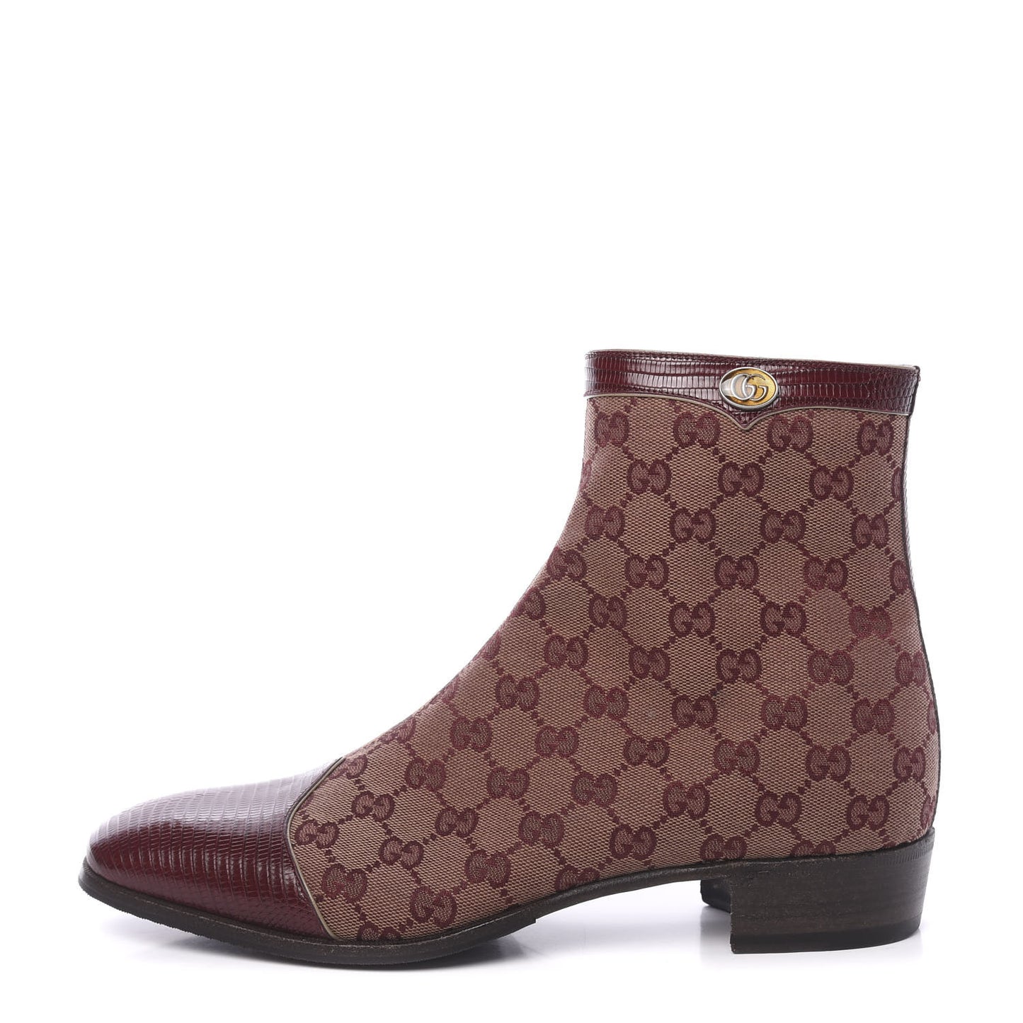 GG Monogram Lizard Mens GG Ankle Boots 8.5 Sahara Rubino Bright Bordeaux