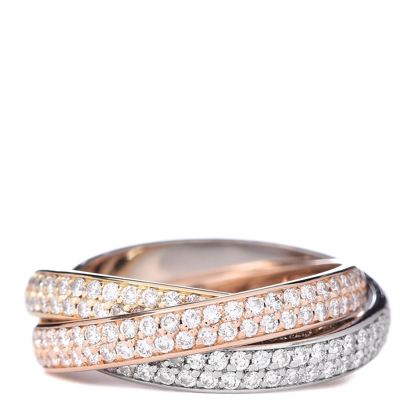 18K White Yellow Pink Gold Diamond Small Trinity Full Paved Ring 50 5.25