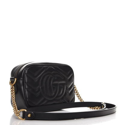 Gucci Calfskin Matelasse Mini GG Marmont Chain Shoulder Bag Black 3 of 7
