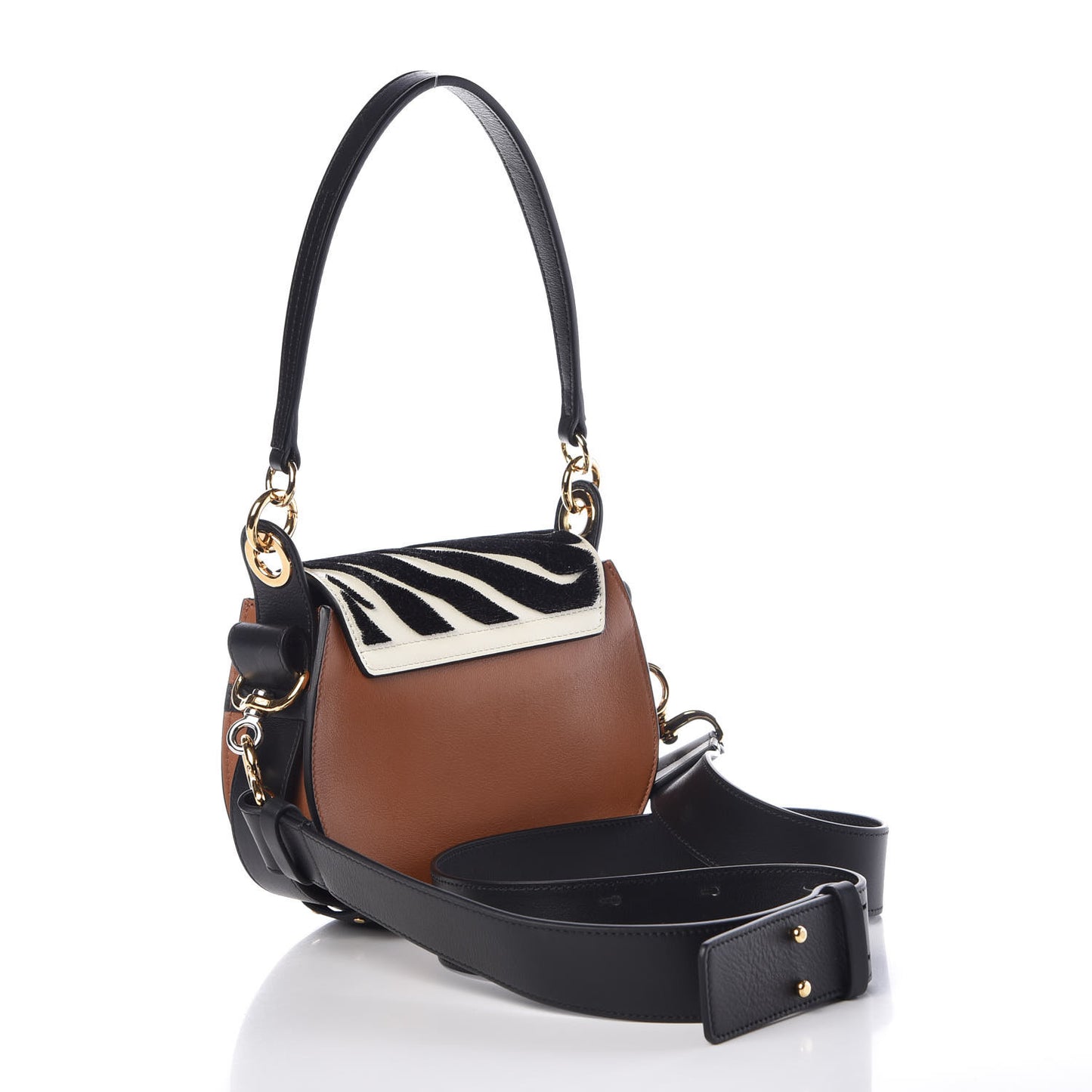 Velvet Calfskin Animal Print Small Tess Bag Caramel