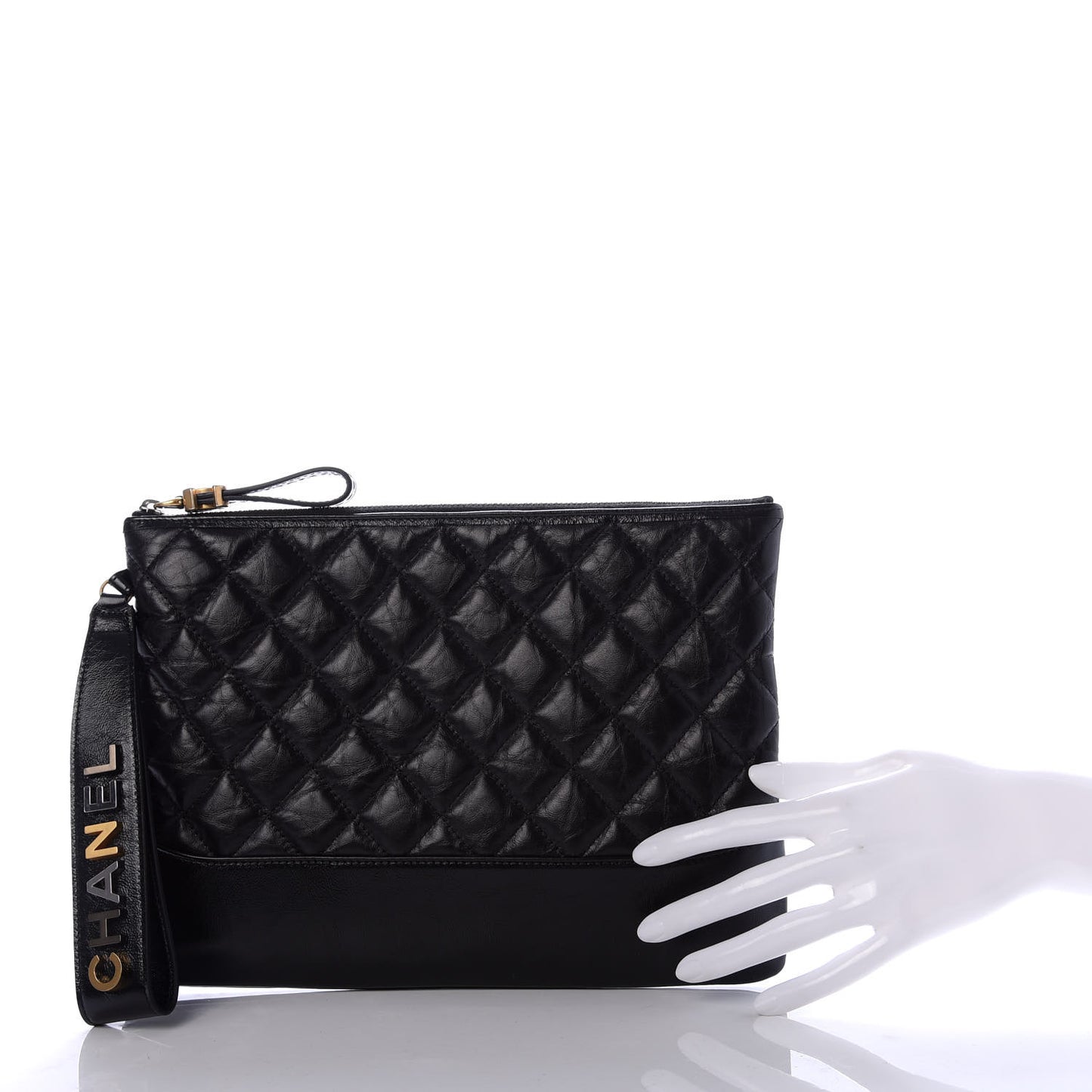Aged Calfskin Quilted Medium Gabrielle Cosmetic Case Black