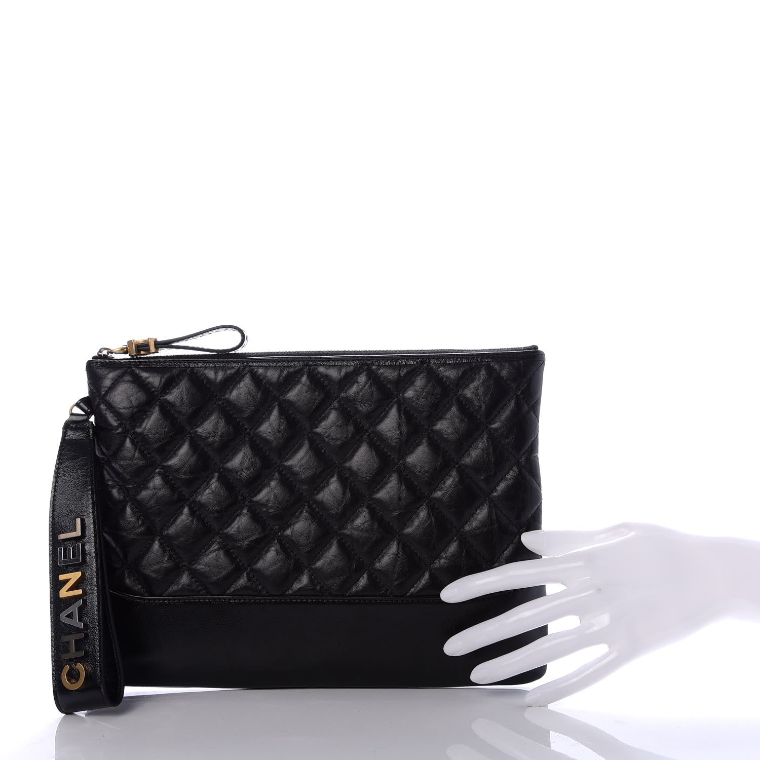 Chanel Aged Calfskin Quilted Medium Gabrielle Cosmetic Case Black 2 of 8