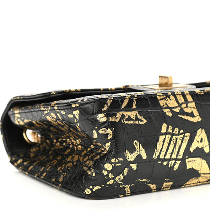 Chanel Calfskin Crocodile Embossed Graffiti 2.55 Mini Cocodile Reissue Flap Black Gold 9 of 11