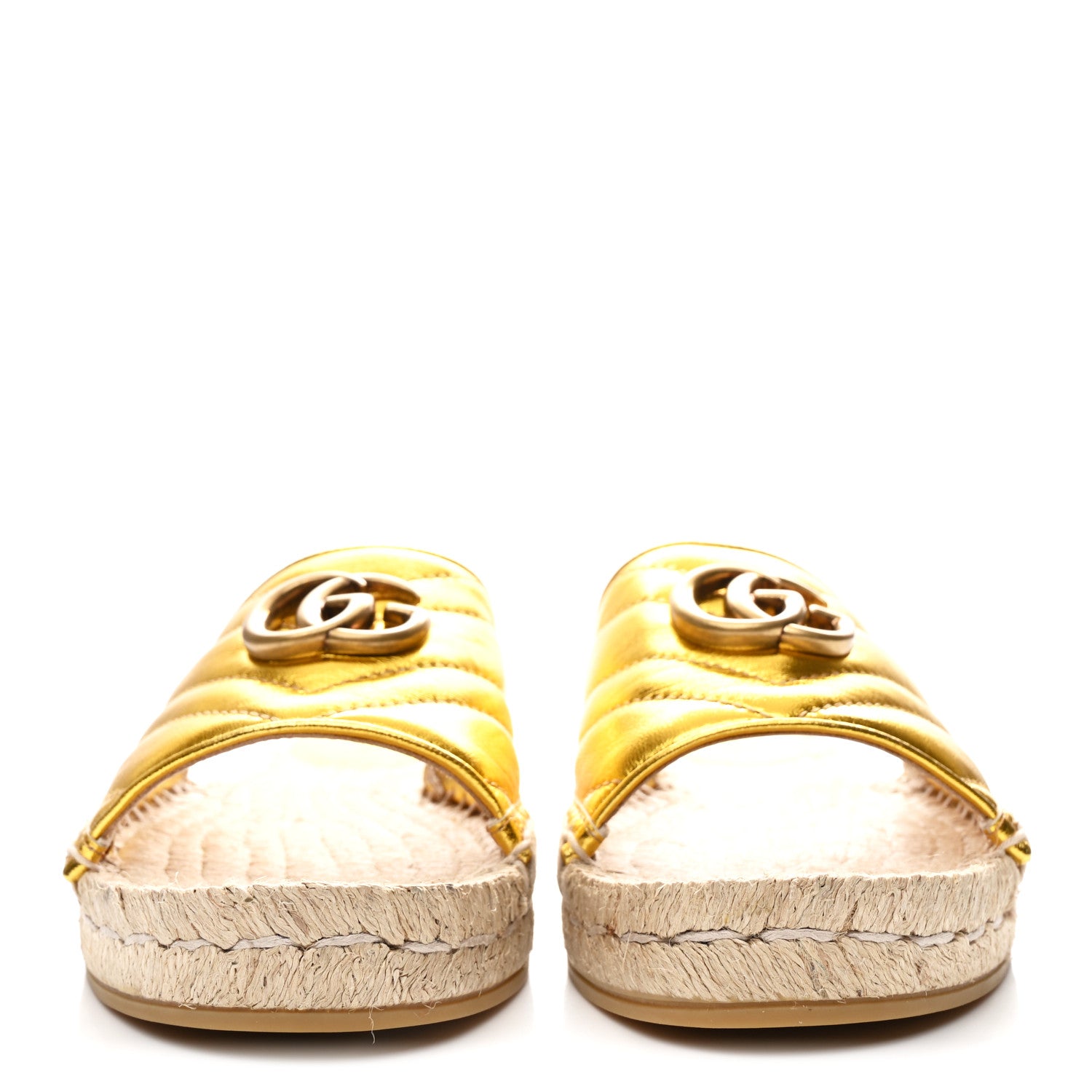 Gucci Metallic Nappa Matelasse GG Marmont Espadrille Slide Sandals