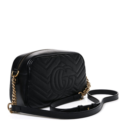 Gucci Calfskin Matelasse Small GG Marmont Chain Shoulder Bag Black 3 of 11