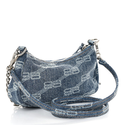 Balenciaga Bleached Denim BB Monogram Le Cagole Mini Purse With Chain Blue 3 of 11