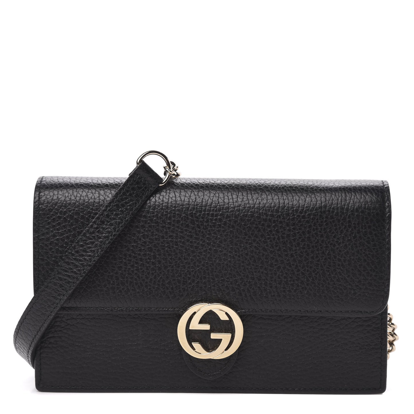 Dollar Calfskin Interlocking G Chain Wallet Black