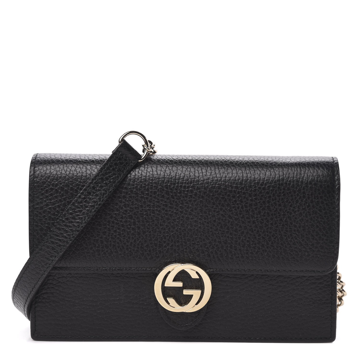 Gucci Dollar Calfskin Interlocking G Chain Wallet Black 1 of 10