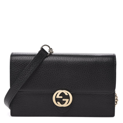 Gucci Dollar Calfskin Interlocking G Chain Wallet Black 1 of 10