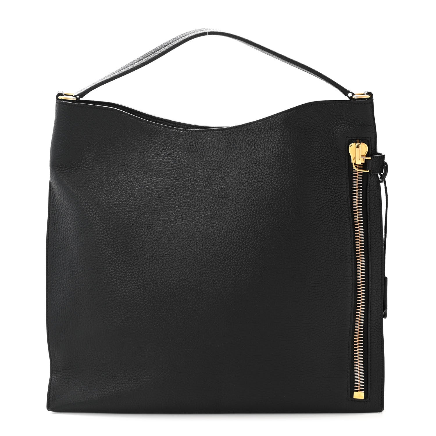 Tom Ford Pebbled Calfskin Large Alix Padlock Zip Hobo Bag Black 1 of 15
