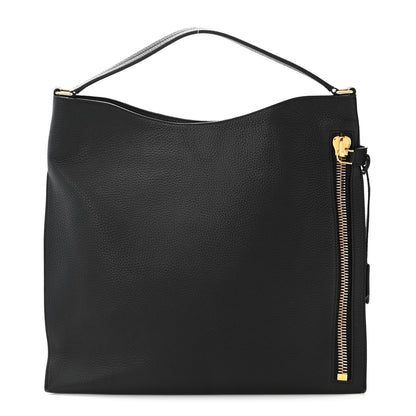 Tom Ford Pebbled Calfskin Large Alix Padlock Zip Hobo Bag Black 1 of 15