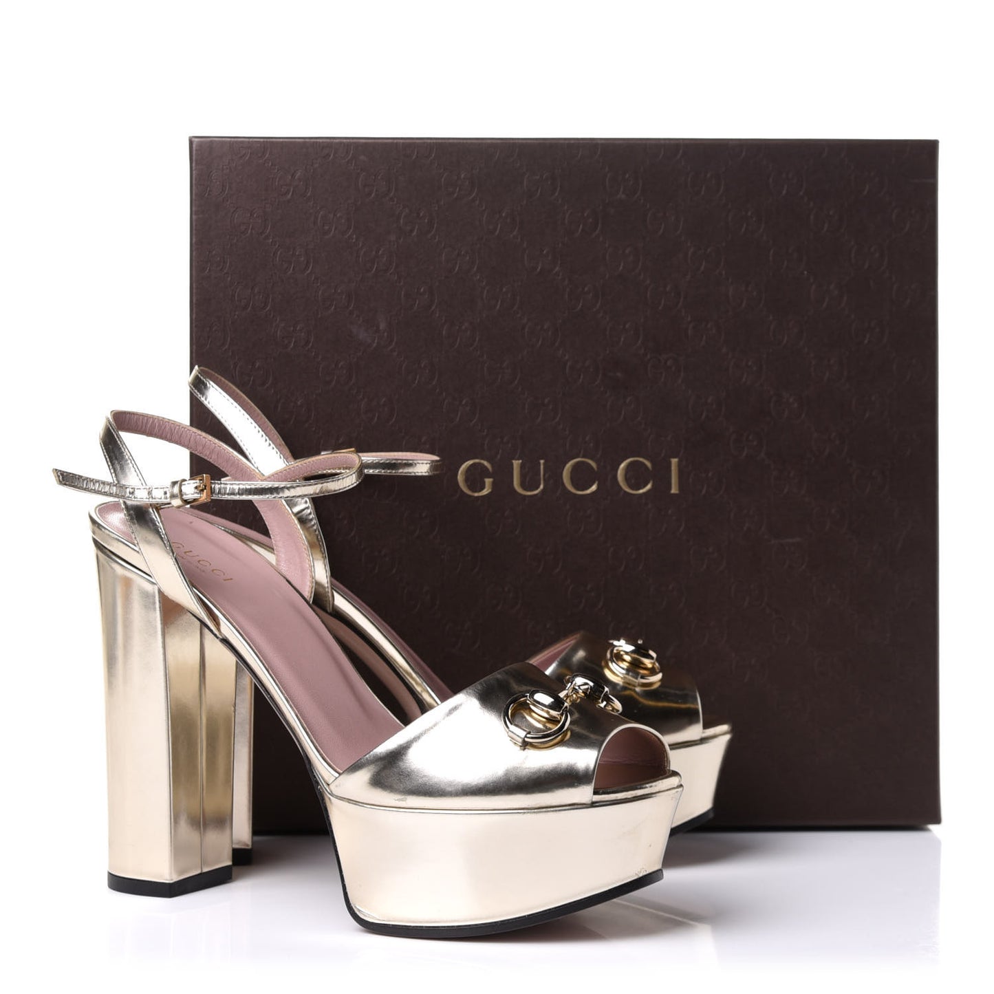 Metallic Patent Horsebit Platform Sandals 39.5 Gold