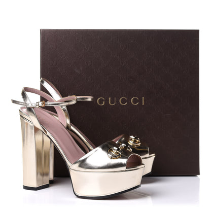 Gucci Metallic Patent Horsebit Platform Sandals 39.5 Gold 9 of 9