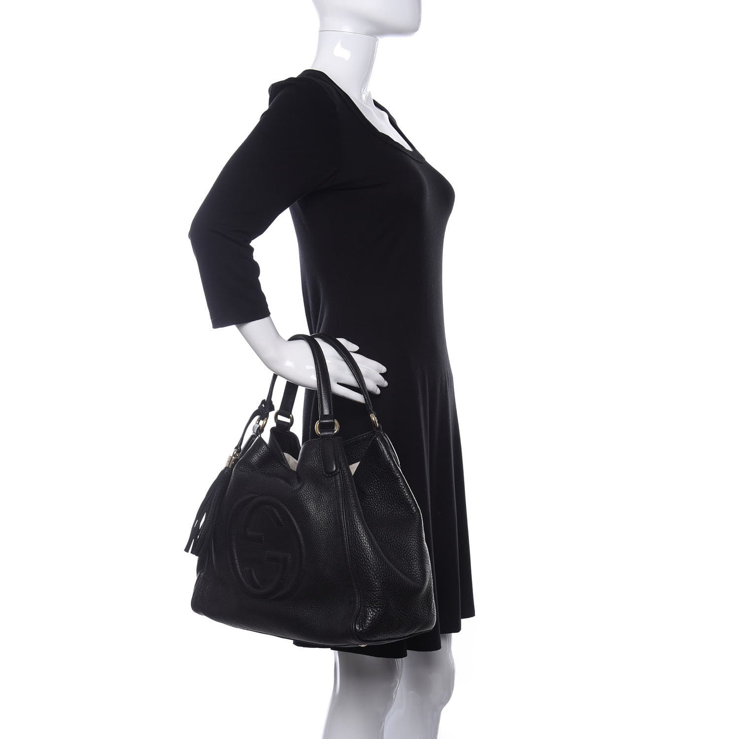 Pebbled Calfskin Medium Soho Shoulder Bag Black