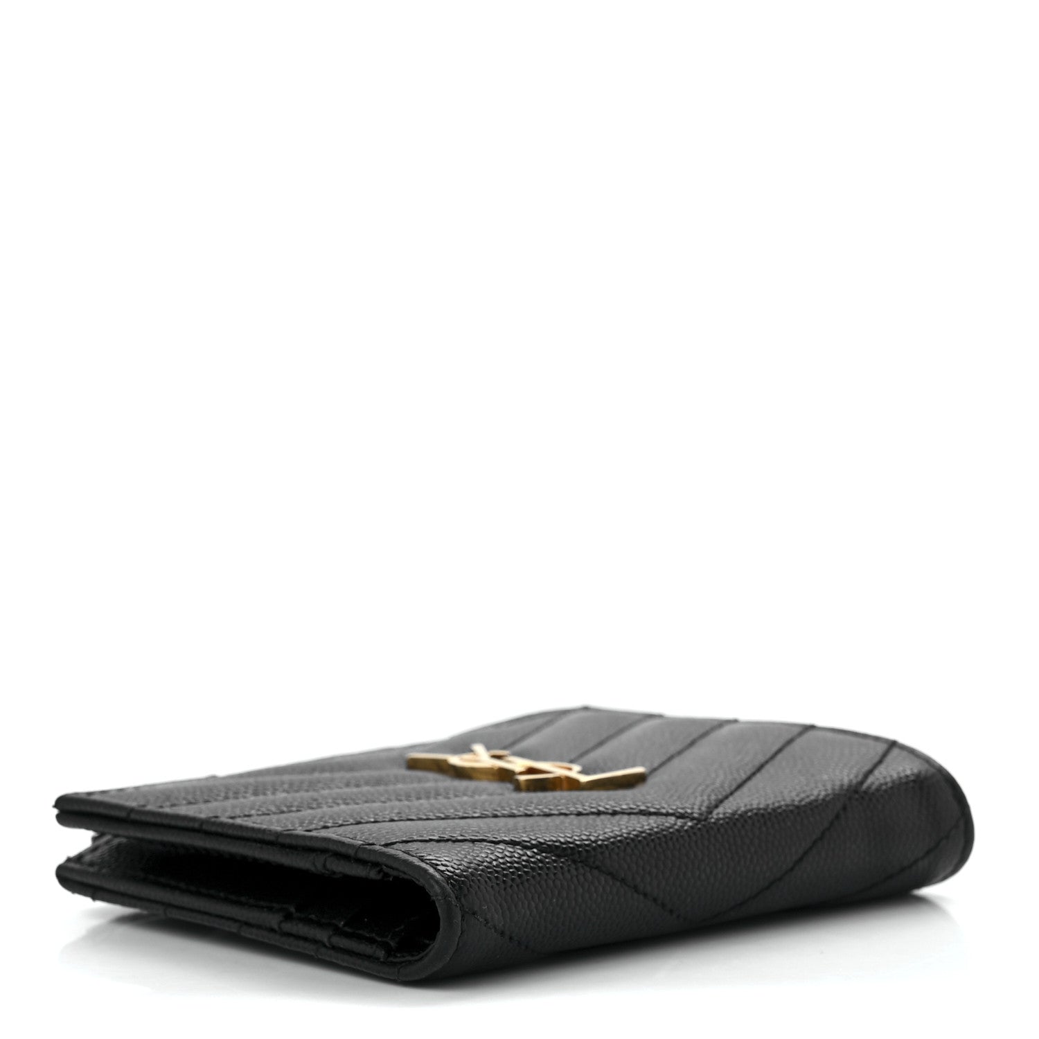 Saint Laurent Grain De Poudre Matelasse Chevron Monogram Zipped Card Case Black 3 of 10