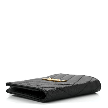 Saint Laurent Grain De Poudre Matelasse Chevron Monogram Zipped Card Case Black 3 of 10