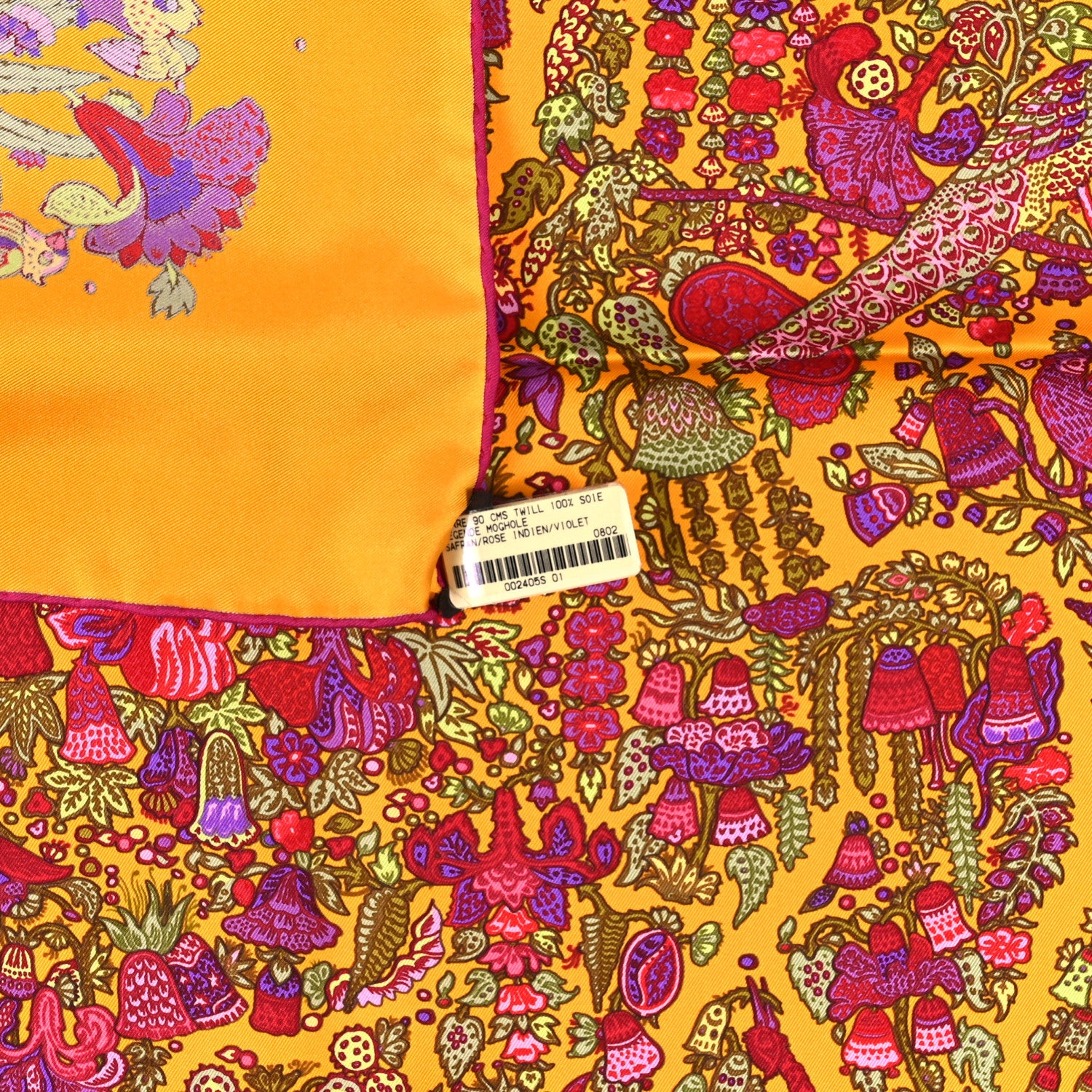 Hermes Silk Legende Moghole Scarf 90 Safran Rose Indien Violet 4 of 4