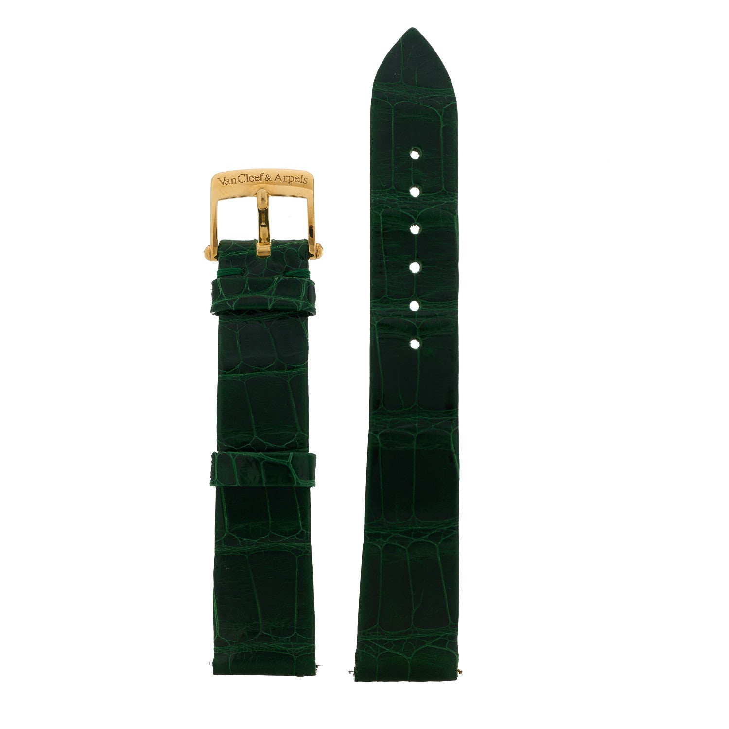 Van Cleef & Arpels 18K Yellow Gold Alligator Diamond Bezel Malachite 32mm Charms Quartz Watch 6 of 7