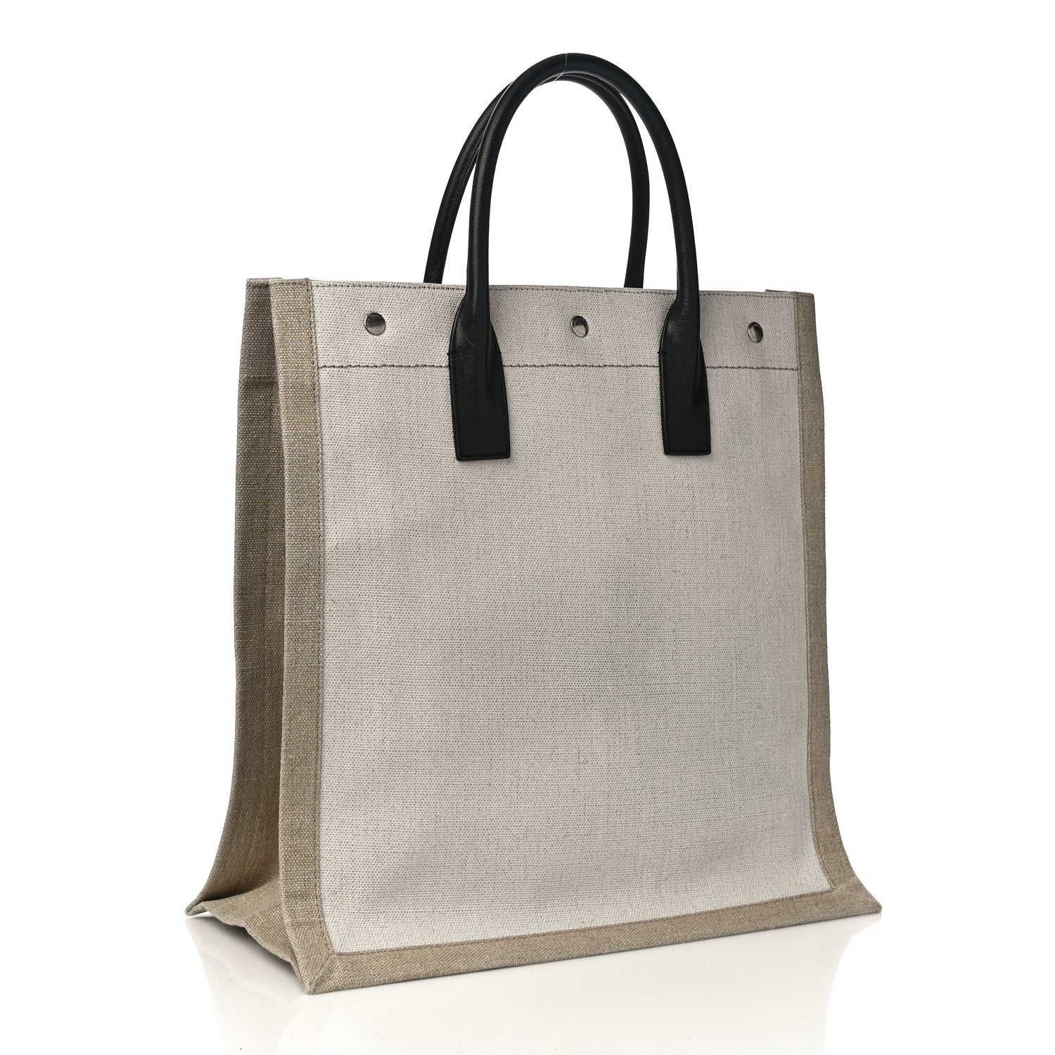 Saint Laurent Linen Calfskin Rive Gauche North South Tote Optic White 3 of 9