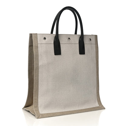 Saint Laurent Linen Calfskin Rive Gauche North South Tote Optic White 3 of 9