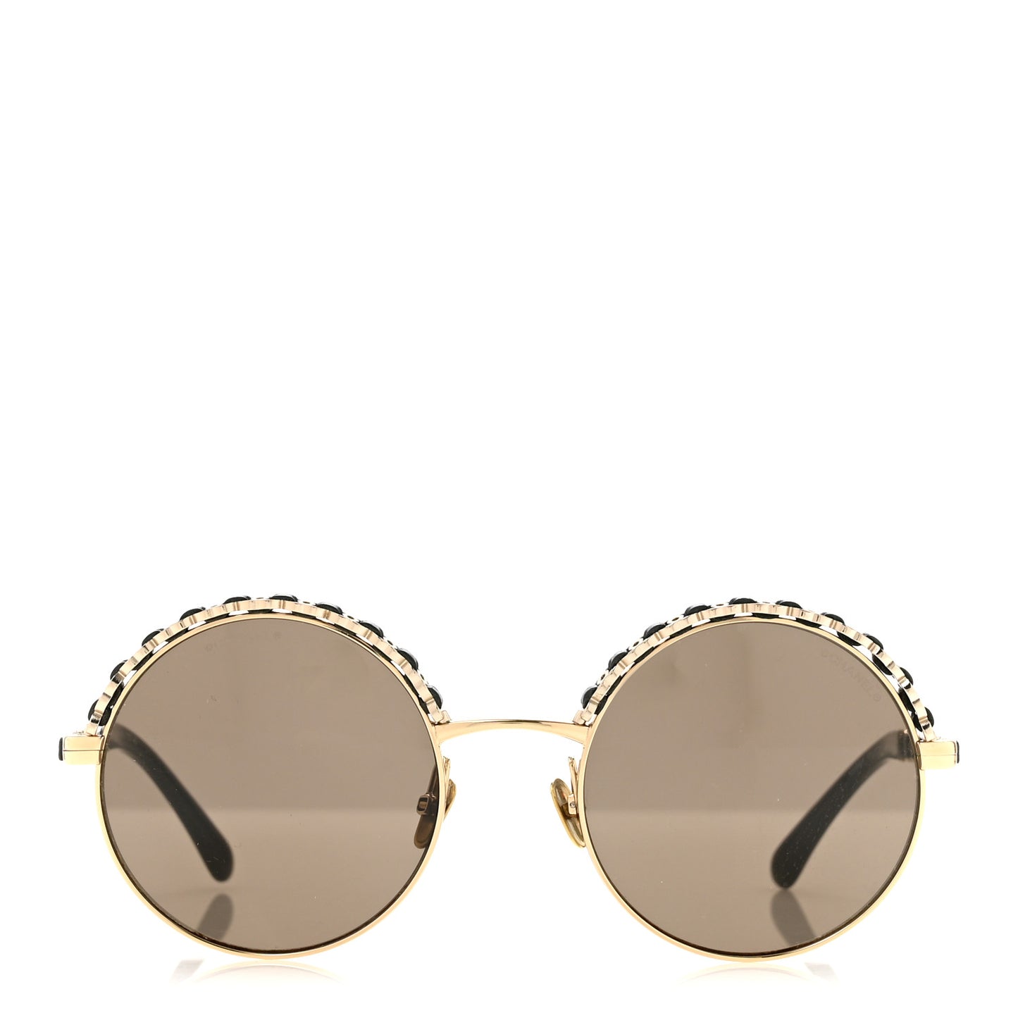 Metal Calfskin Round Chain Sunglasses 4265-Q Black
