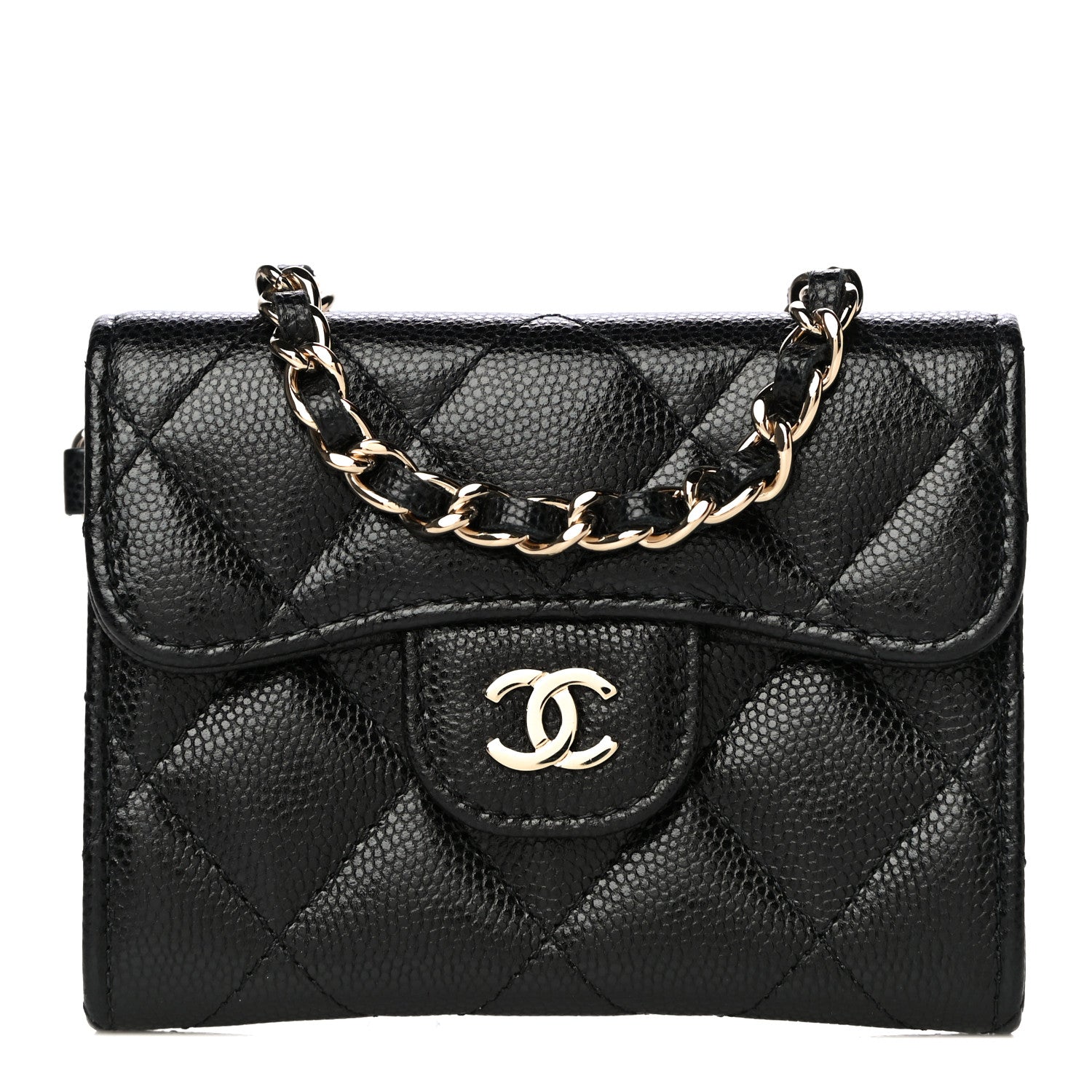 Chanel Caviar Quilted Flap Card Holder Chain Wristlet Black 1 of 12