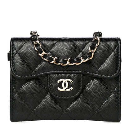 Chanel Caviar Quilted Flap Card Holder Chain Wristlet Black 1 of 12